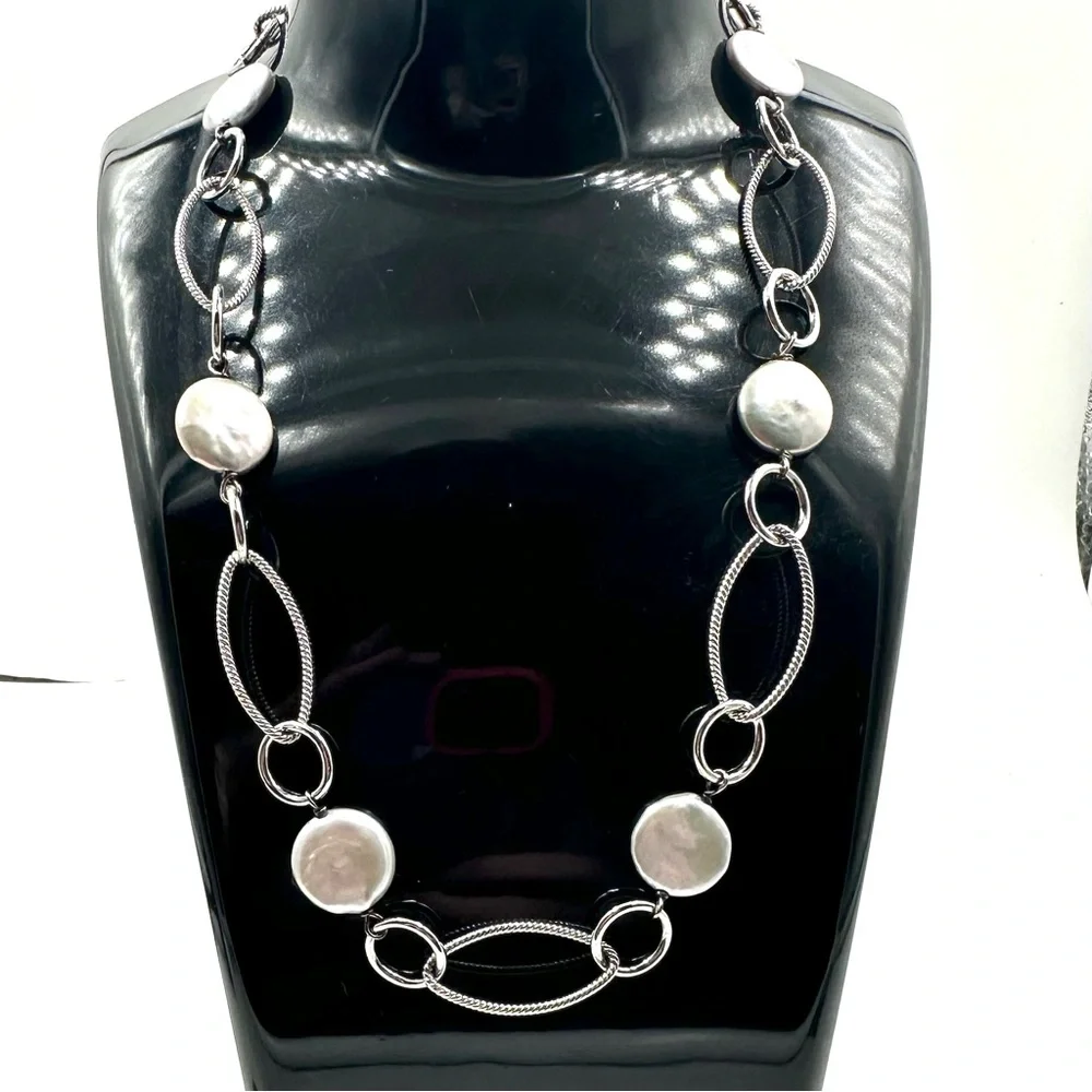 Honora Sterling Silver Coin Blister Pearl Station Necklace NWOT - Picture 3 of 9